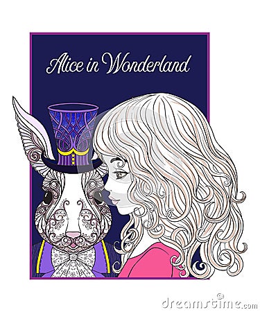 Hare or rabbit in the hat from the fairy tale Alice in Wonderla Vector Illustration