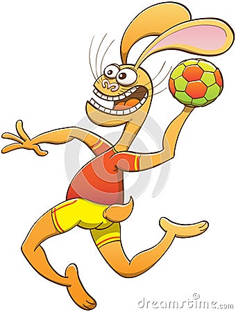 Hare in uniform playing handball Vector Illustration