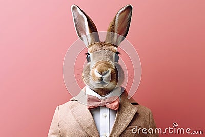 Hare Wearing Suit, Generative AI Stock Photo