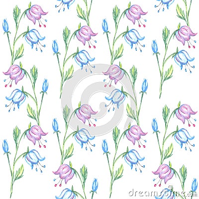 Harebell flower pattern seamless watercolor Stock Photo