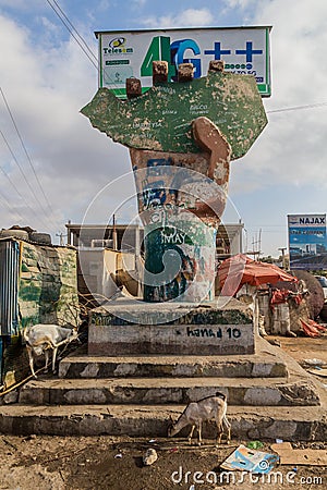 HARGEISA, SOMALILAND - APRIL 15, 2019: Somaliland Indepedence Monument shaped as the country in Hargeisa, capital of Editorial Stock Photo