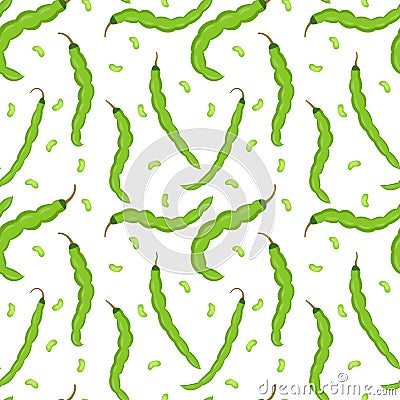 Haricot bean seamless pattern. Green pod endless background, texture. Vector Illustration