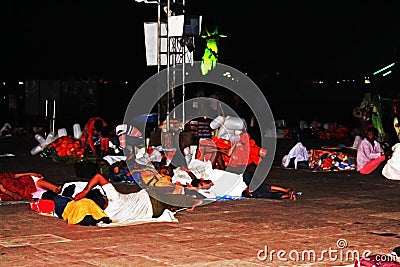 Haridwar,Uttarakhand India, September 6th 2019: Tourist place in India.Ganga river ghat.people are sleeping under the sky Editorial Stock Photo