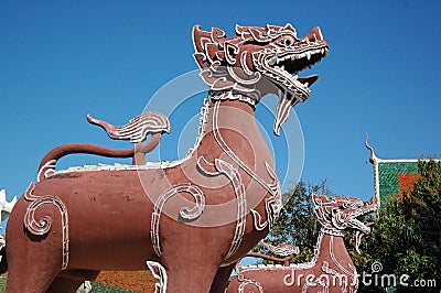 Statue giant in Hariphunchai Temple, Thailand Stock Photo