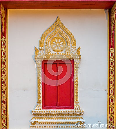 Haripunchai Temple Window frame Stock Photo