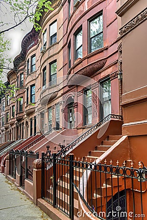 Harlem Brownstones - New York City Stock Photo