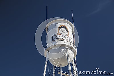 Downtown Harlem Old water tower with art work of Oliver Hardy close up Editorial Stock Photo