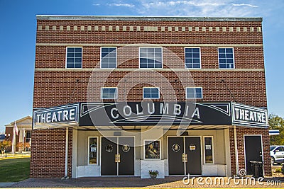 Downtown Harlem rural downtown Old style Columbia Movie Theater Editorial Stock Photo