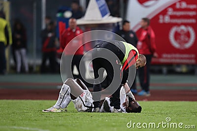 Harlem Gnohere shocked after his teammate, Patrick Ekeng died on the football pitch Editorial Stock Photo