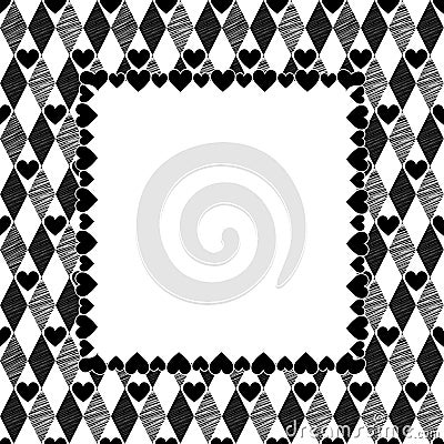 Harlequin Hearts Art Background, Frame Vector Illustration