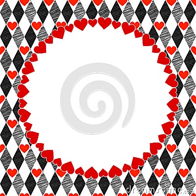 Harlequin Hearts Art Background, Frame Vector Illustration