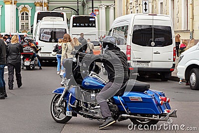 Harley-Davidson Motorcycle Festival - legendary beautiful blue motorcycle Editorial Stock Photo