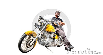 Harley Davidson with owner isolated on white background Editorial Stock Photo