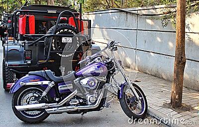 Harley Davidson Super Glide motorcycle in India Editorial Stock Photo