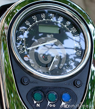 Harley Motorbike speedometer - macro photo. Stock Photo