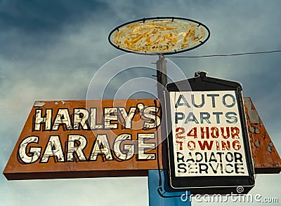 Harleys Garage Sign Editorial Stock Photo