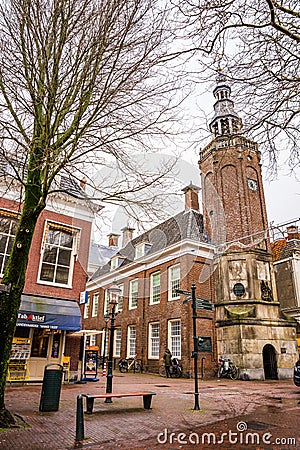 Harlingen, Netherlands - January 10, 2020. Tower of City Hall with many bells Editorial Stock Photo