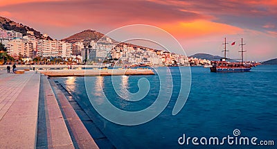 Amazing cityscape of Saranda port. Gorgeous Ioninian seascape. Stock Photo
