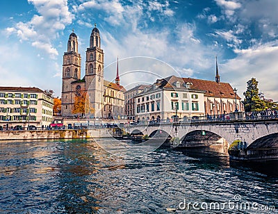 Ð¡harm of the ancient cities of Europe. Splendid autumn cityscape of Zurich city, Switzerland, Europe. Stock Photo