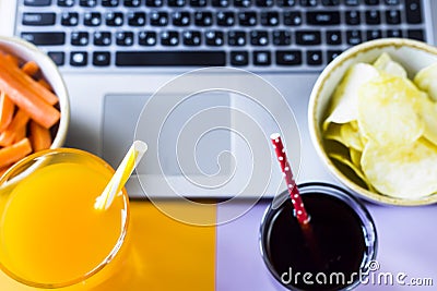 Harmful and healthy snacks Stock Photo