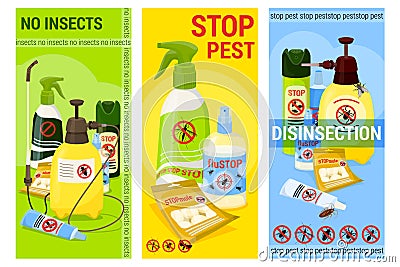 Harmful Insects Cartoon Vertical Banner Set Vector Illustration