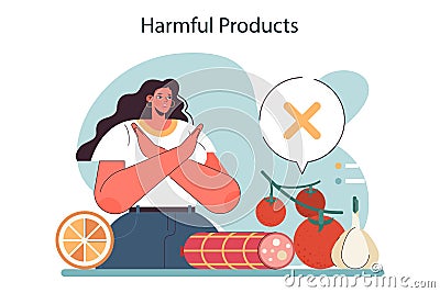 Harmful products for nursing mother. Special diet for breastfeeding. Vector Illustration