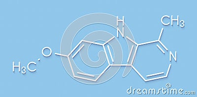 Harmine alkaloid molecule. Herbal inhibitor of monoamine oxidase A. MAO-A. Skeletal formula. Stock Photo