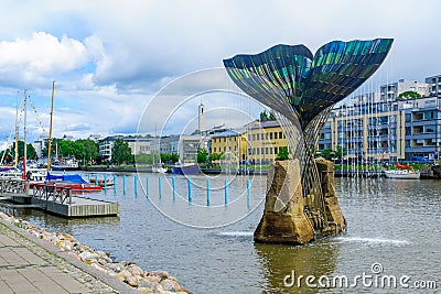 Harmonia fountain sculpture in Turku Editorial Stock Photo