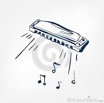 Harmonica sketch line design music instrument Stock Photo