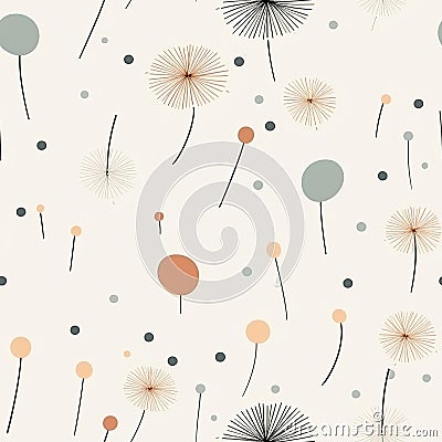 Whimsical Dandelion Spore Dance: Minimal Seamless Design Stock Photo