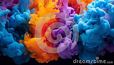 Harmonious fusion of vibrant liquid colors and ink droplets creating captivating cloud formation Stock Photo