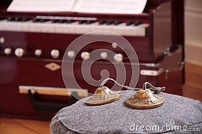 Harmonium and cymbal Stock Photo