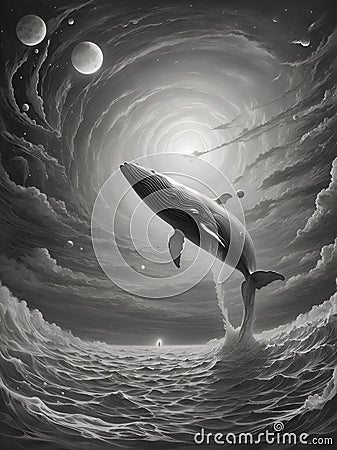 Solitude's Song: 52Hz Whale's Melody : Generative A.I llustration. Stock Photo
