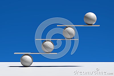 Harmony, balance, equilibrium and stability concepts. Spheres balancing on a seesaw Stock Photo