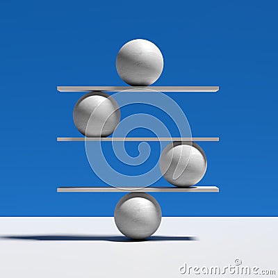 Harmony, balance, equilibrium and stability concepts. Spheres balancing on a seesaw Stock Photo