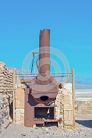 Harmony Borax Works in Death Valley. USA Stock Photo