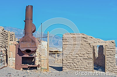 Harmony Borax Works in Death Valley. USA Stock Photo