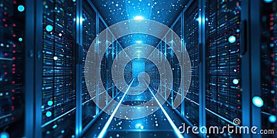 Harmony in Complexity: Data Centers Orchestrating Intricate Information Transfer through Cloud Integration Stock Photo
