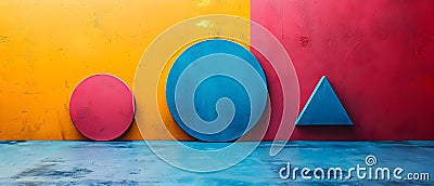 Concept Abstract Shapes, Bold Colors, Harmony in Contrast Geometric Dance amidst Vibrant Hues Stock Photo