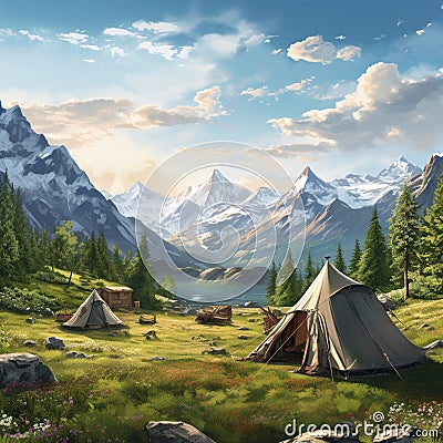 Harmony Haven: Serene Camping Scene Stock Photo