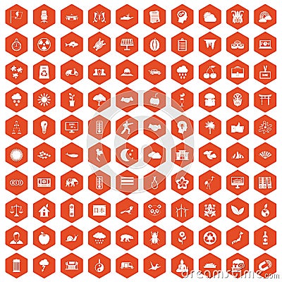 100 harmony icons hexagon orange Vector Illustration