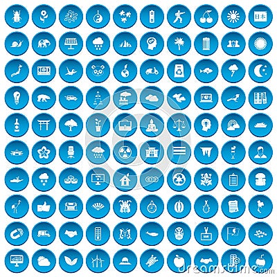 100 harmony icons set blue Vector Illustration