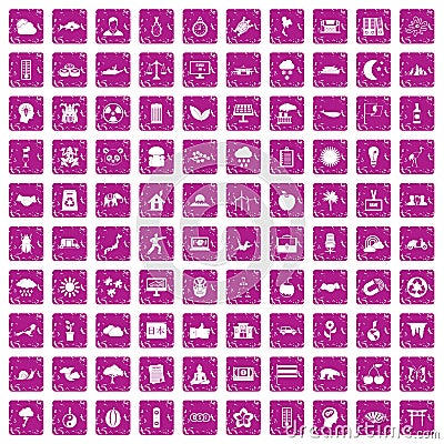 100 harmony icons set grunge pink Vector Illustration