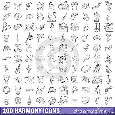 100 harmony icons set, outline style Vector Illustration