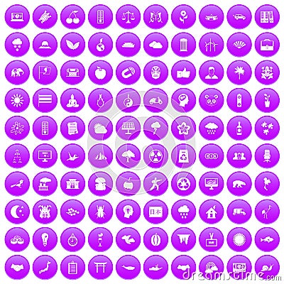 100 harmony icons set purple Vector Illustration