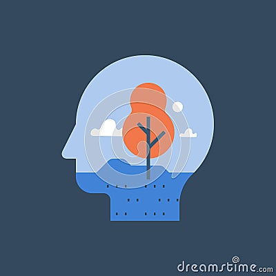 Inner peace, harmony and mental wellbeing, clear thinking, meditation concept, self reflection, psychotherapy Vector Illustration