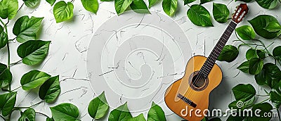 Harmony with Nature: An Ode to Ecominimalism with Guitar. Concept Ecominimal Nature, Guitar Stock Photo