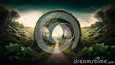 Harmony of Nature and Technology: A Vision of Green Energy on Earth, Made with Generative AI Stock Photo