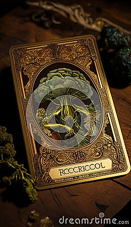 Harmony's Harvest: An AI Generated Tarot Card Celebrating the Broccoli Spirit Cartoon Illustration