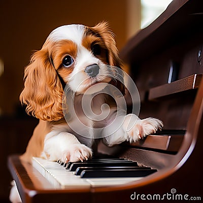 Harmony Unleashed: Playful Paws Dancing on the Piano's Melodic Canvas Stock Photo